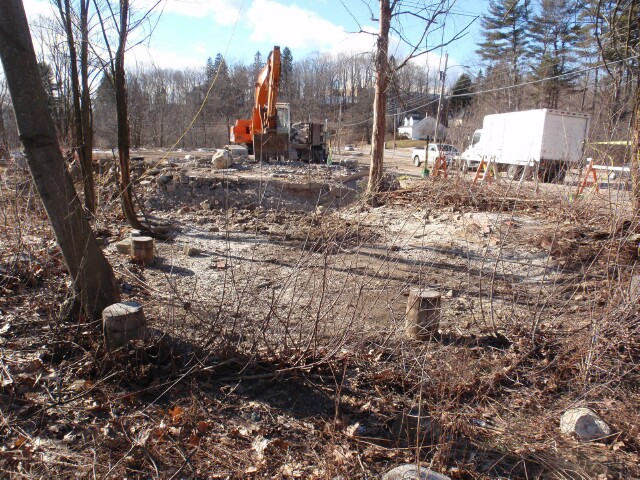 View of old Ernie's Garage site from the back toward Laconia Road