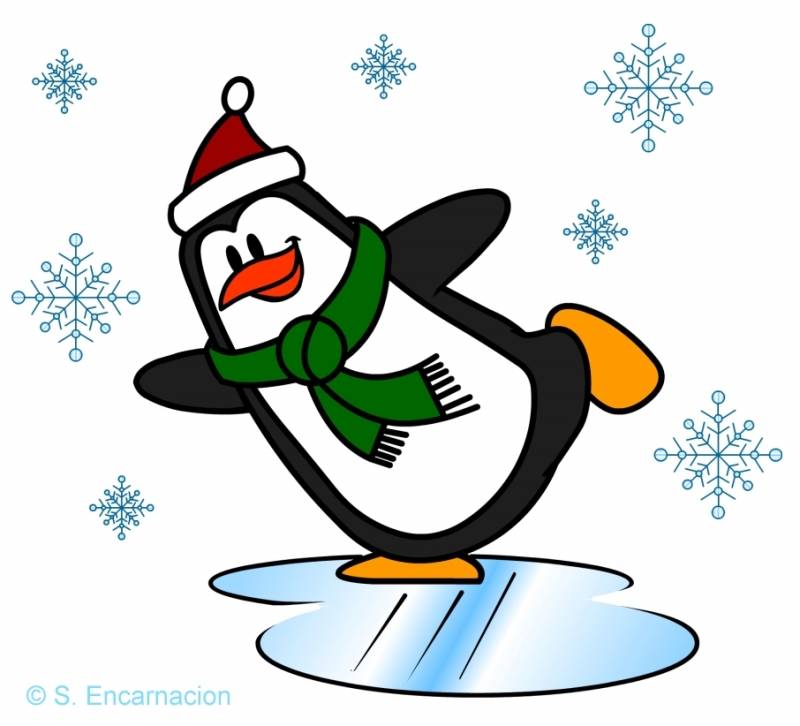 iceskating penguin with snowflakes