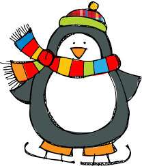 Penguin on ice skates with a scarf